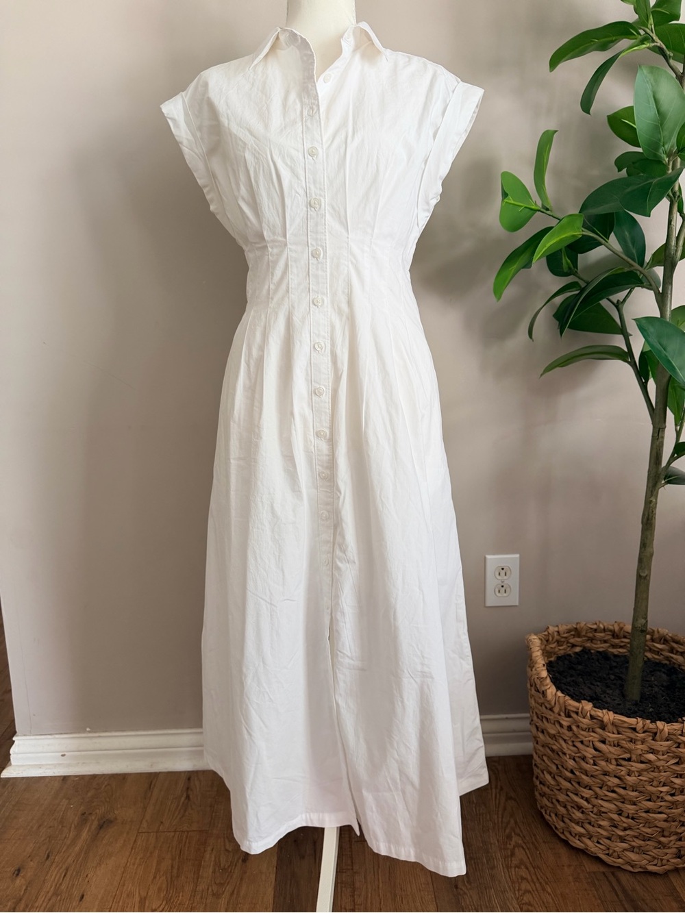 NWT GAP White Poplin Cinched Midi lined Shirtdress- Size Small Petite
